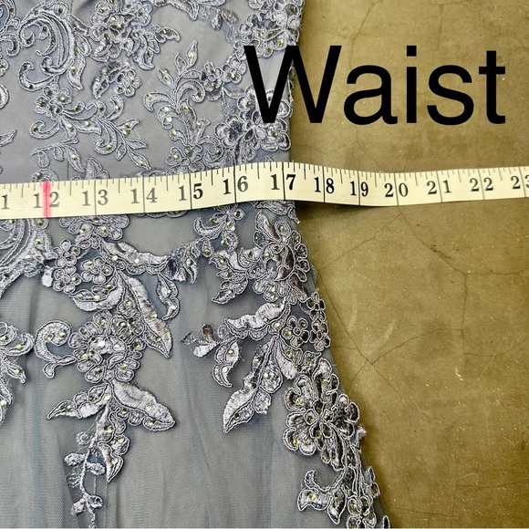 La Femme Dusty Blue Embellished Gown Sz12 - Picture 12 of 13